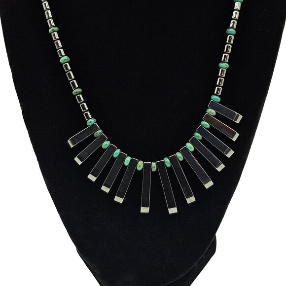 Vintage Hematite and Turquoise Bead Collar Necklace - Picture 3 of 4
